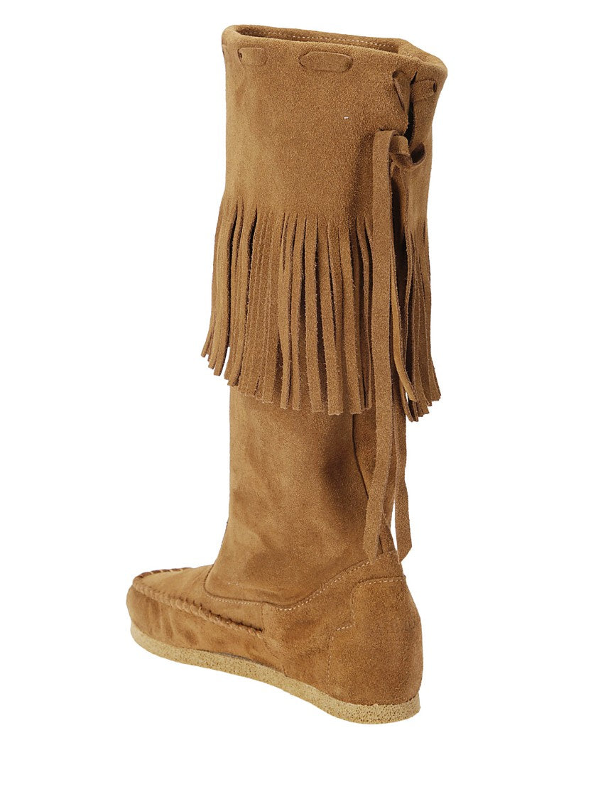P.A.R.O.S.H. Brown Suede Boots With Festoon Hem