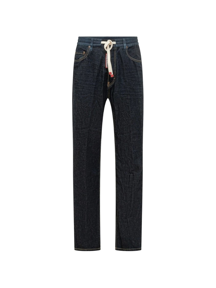 Dsquared2 Straight-Leg Dark Denim Drawstring Rope Pants