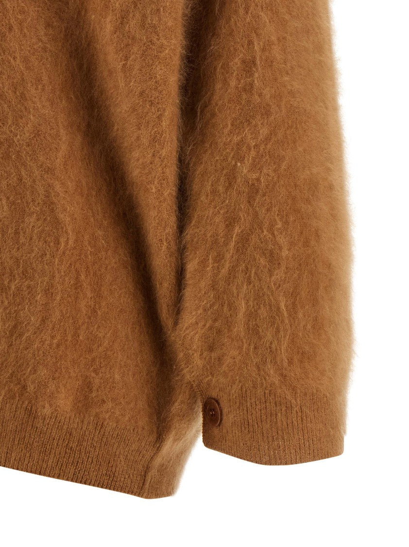 Nude Brown Long-Haired Cashmere Cardigan With V-Neck