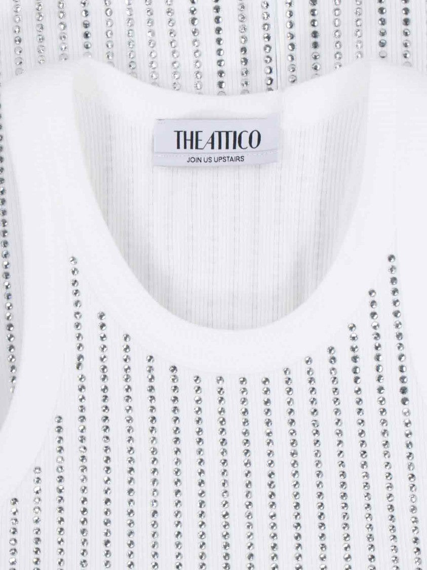The Attico Crystal Top In White Cotton Jersey