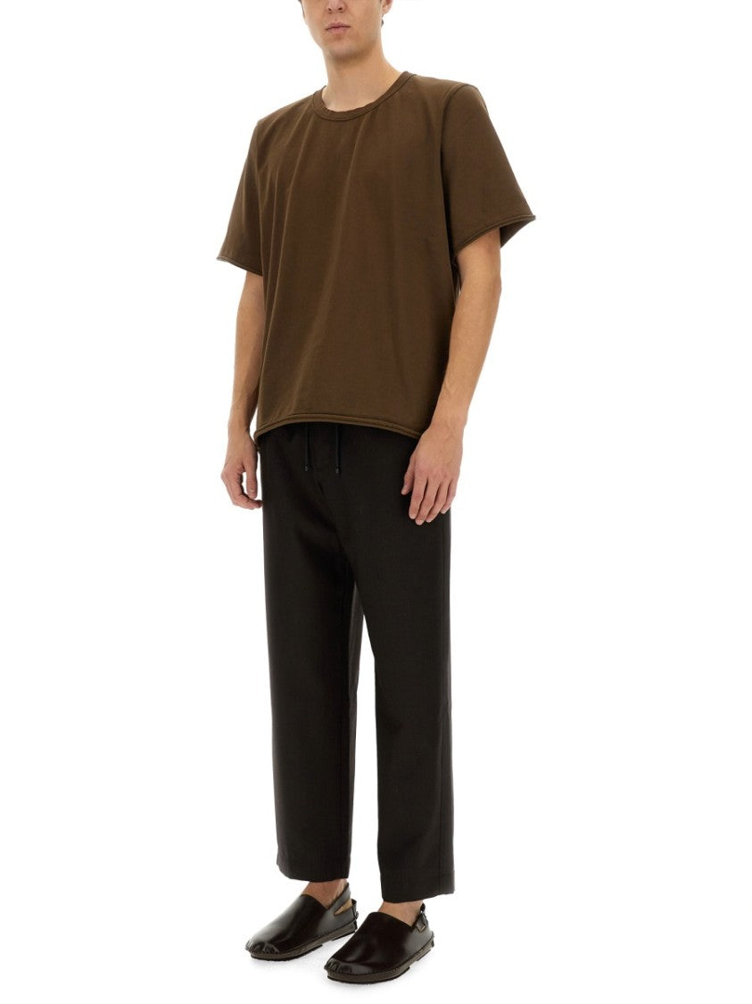 Uma Wang Relaxed-Fit Brown Cotton T-Shirt With Design