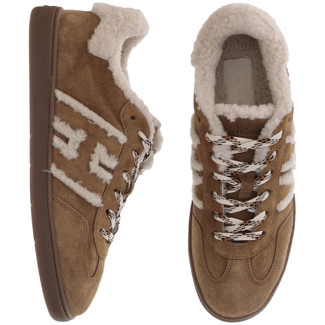 Hogan Tan Suede Shearling Trim Sneakers