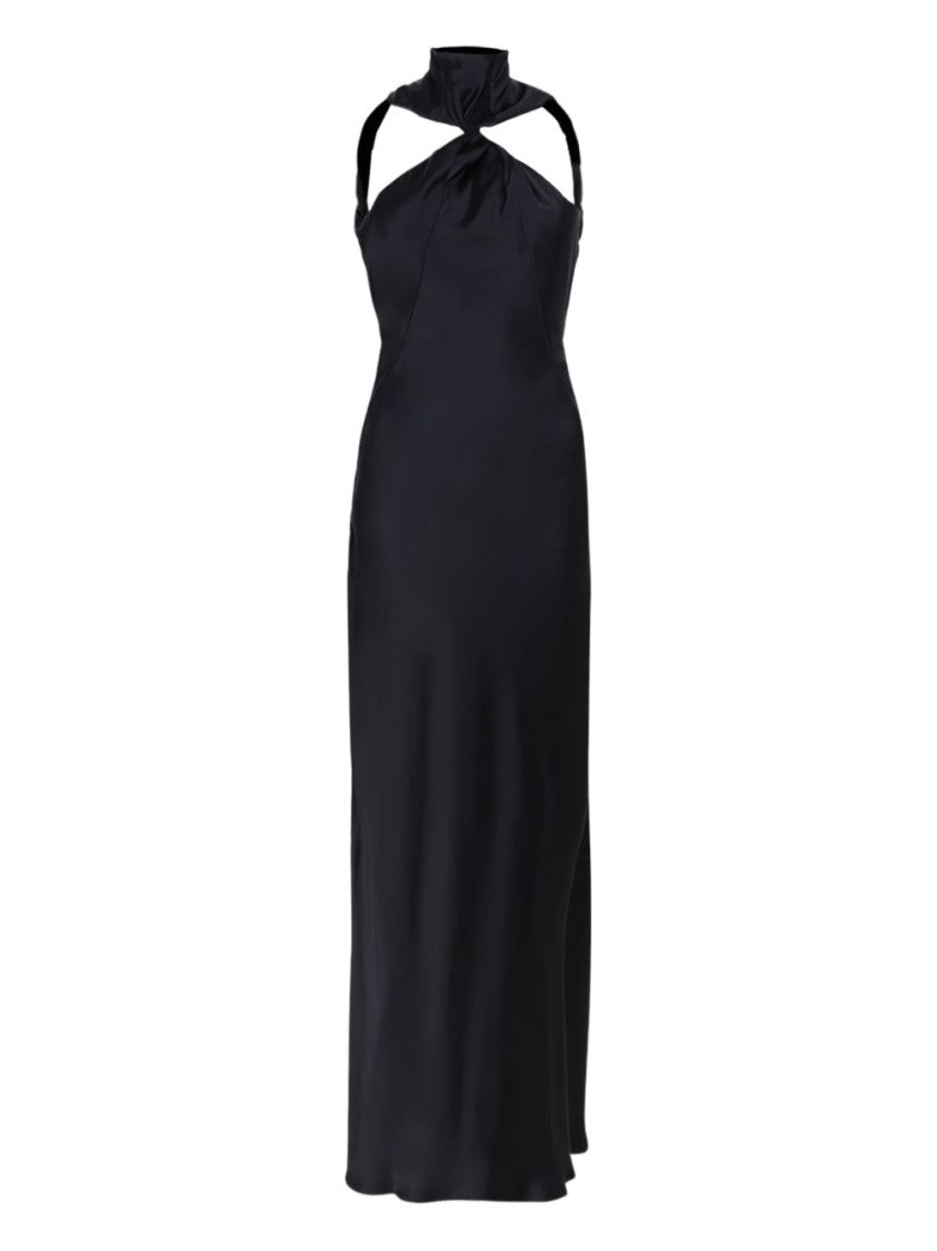 The Attico Black Viscose Satin Halter Dress