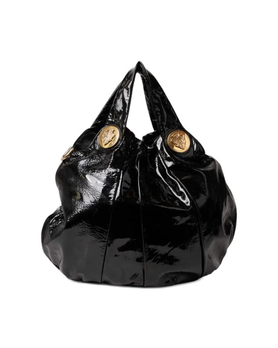 Gucci Large Patent Leather Handbag With Gold Accents