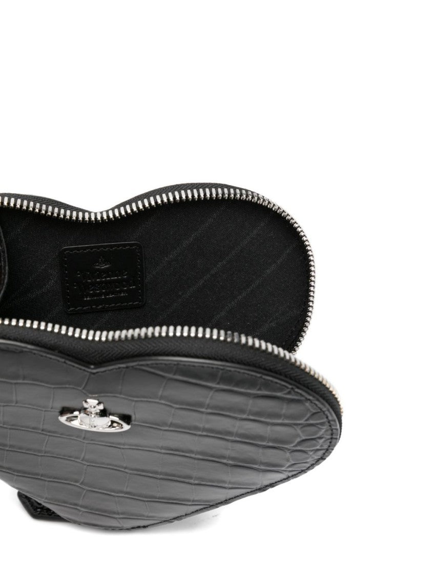 Vivienne Westwood Black Croc Effect Heart Chain Bag