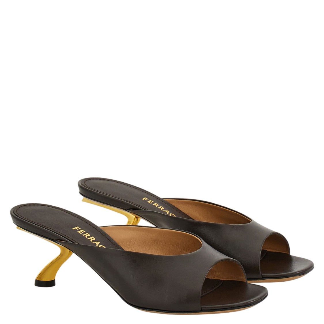 Salvatore Ferragamo Sculptural Leather Sandals With Gold-Tone Heel