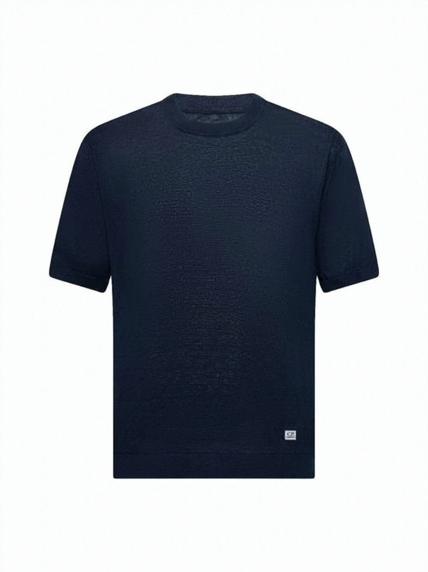 C.P. Company Short-Sleeved Linen Sweater With Crew Neckline And Textured Finish