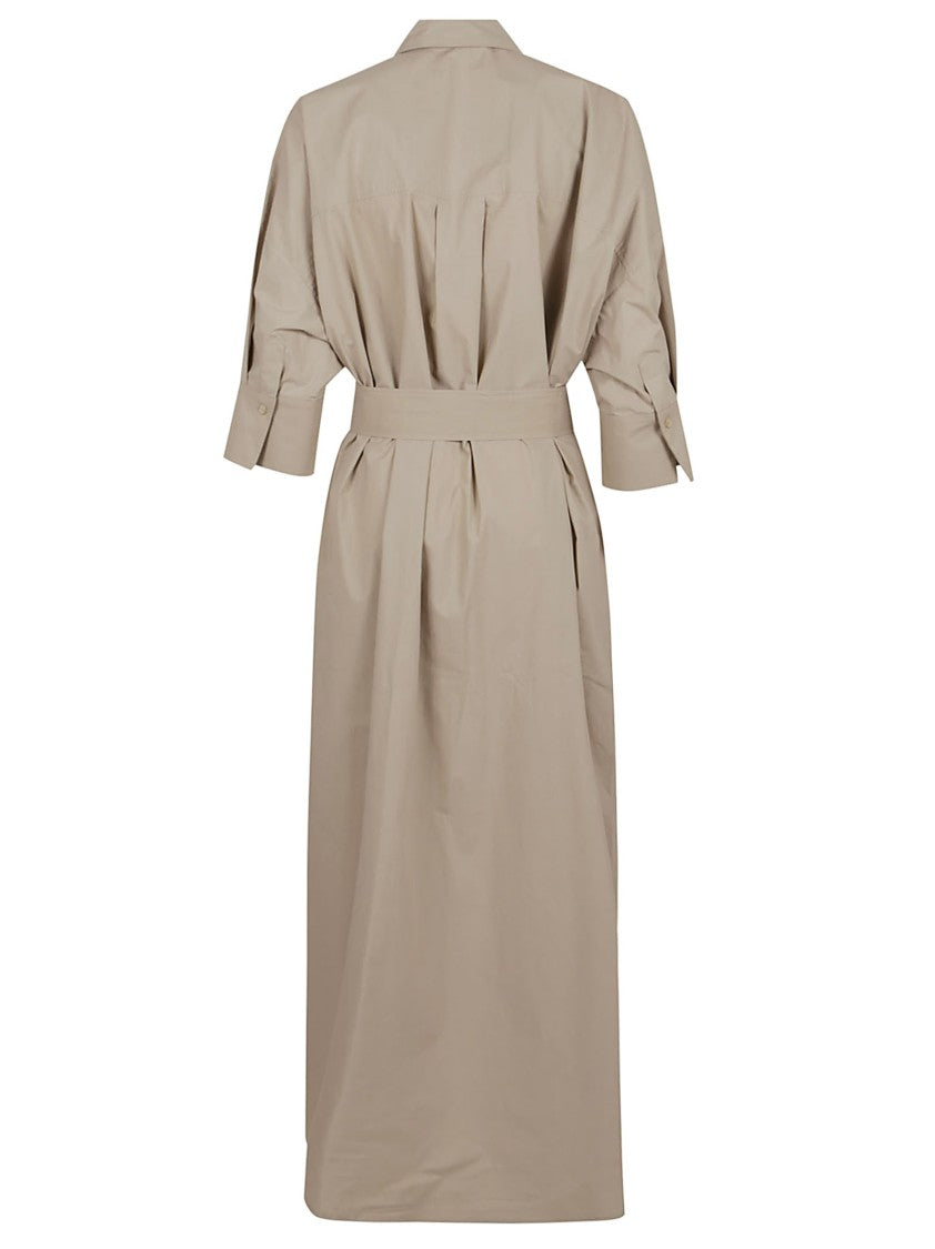 Parosh Beige Maxi Dress With Box Pleat Detail