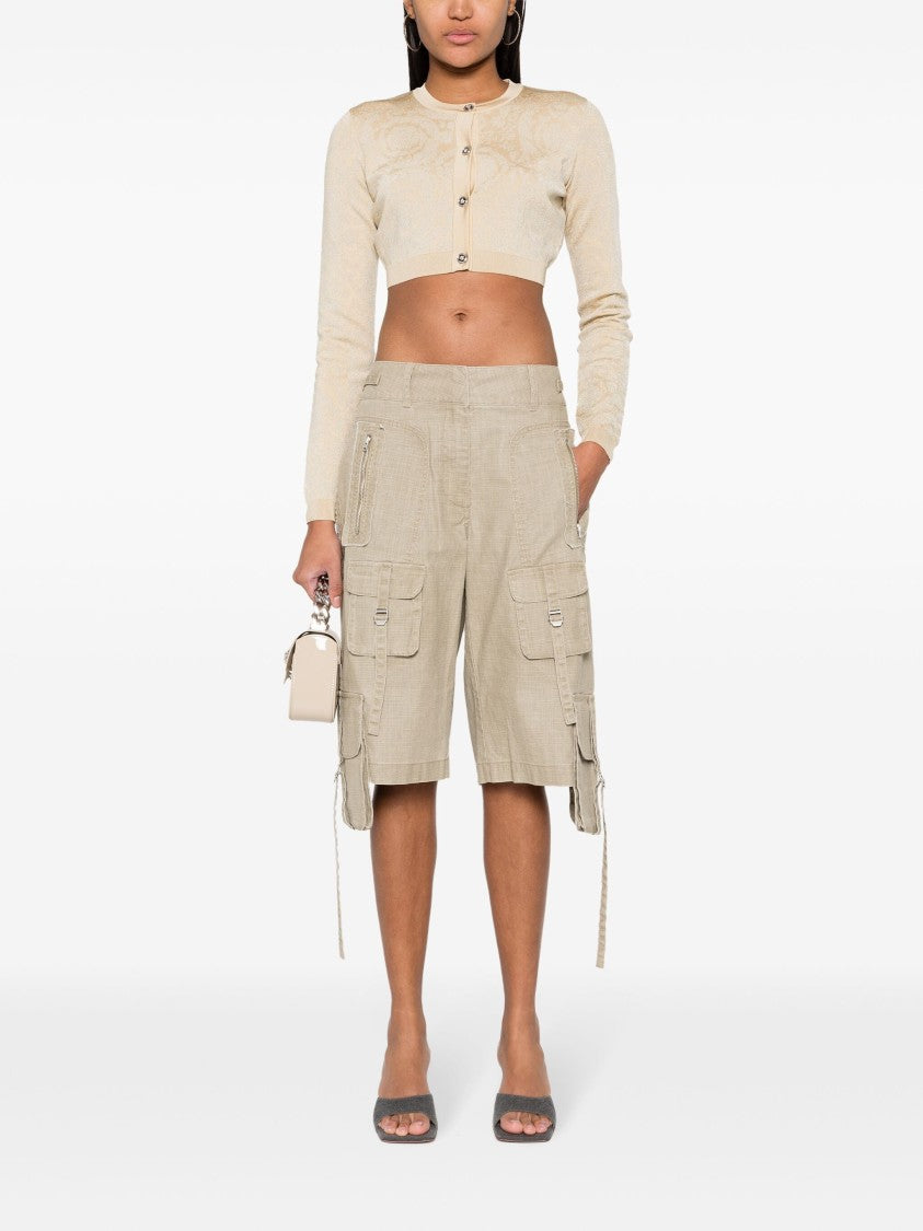 Versace Beige Cropped Baroque Lurex Knit Cardigan