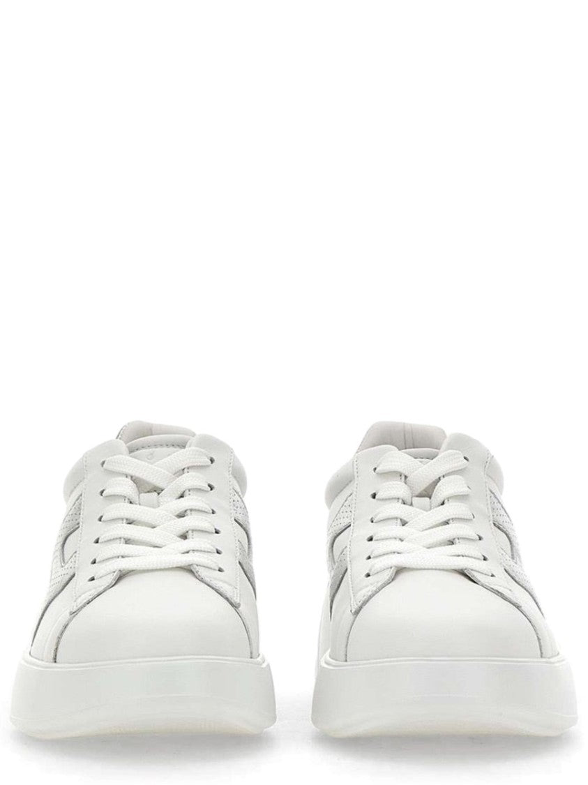 Hogan White Mutton Leather Silver H Sneakers