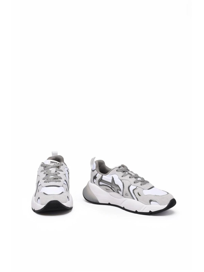 W6yz Just Say Wizz White/Grey Leather Chunky Sneakers