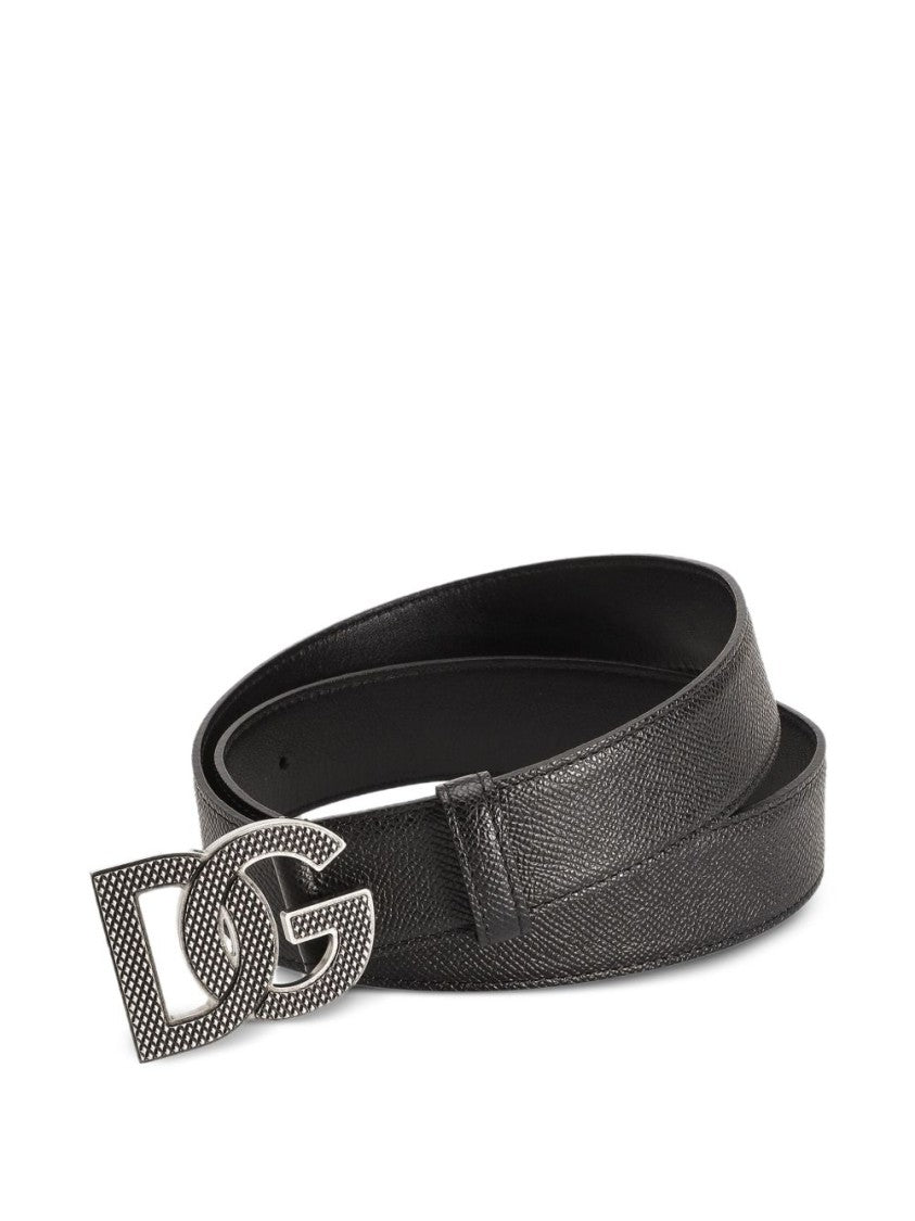 Dolce & Gabbana Black Textured Leather Logo Belt