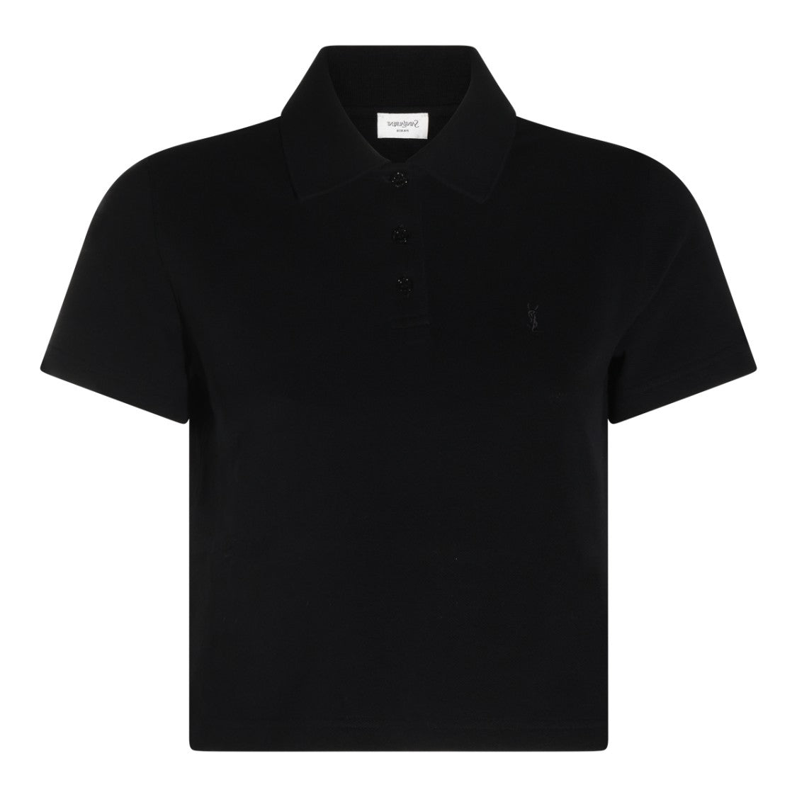 Saint Laurent Black Cropped Cotton Polo Shirt