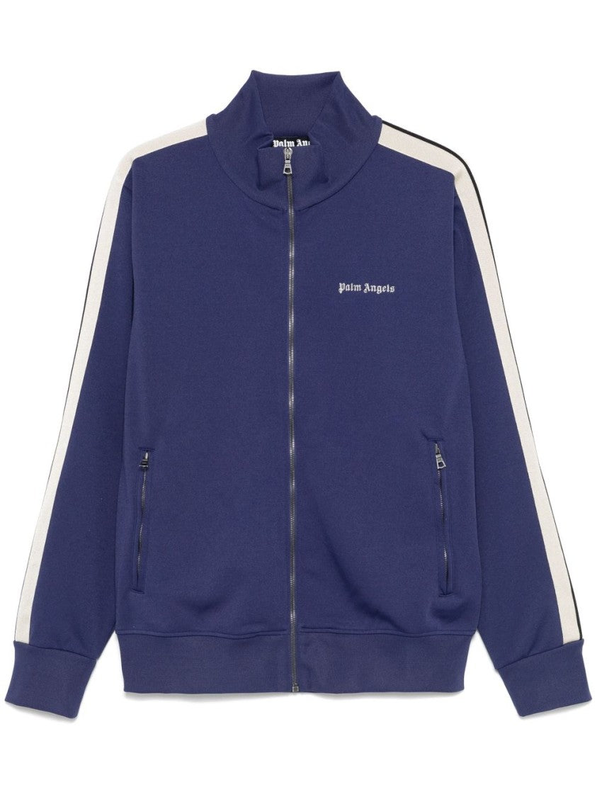 Palm Angels High Collar Blue Sweatshirt