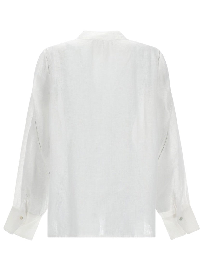 120% Lino Linen Mandarin Collar Relaxed Blouse