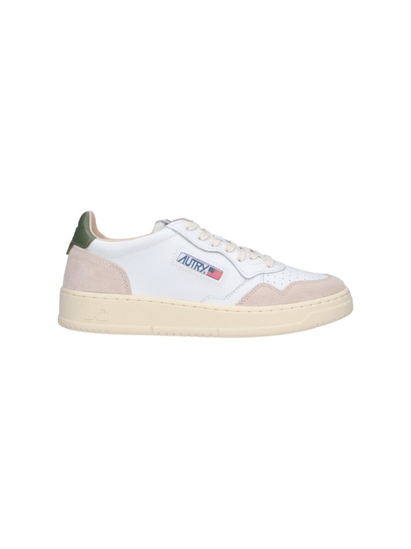 Autry Low-Top White Leather Sneakers With Beige Suede Overlays