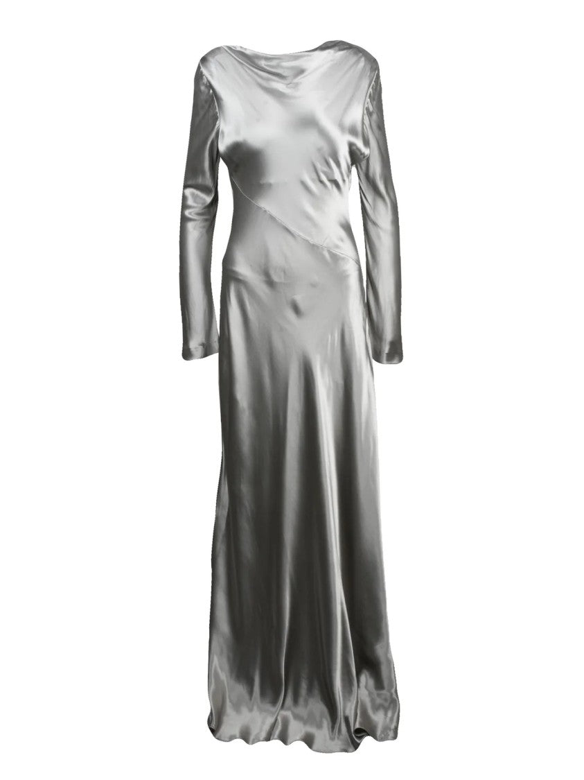 Alberta Ferretti Silver Tunic Viscose Long Satin Dress