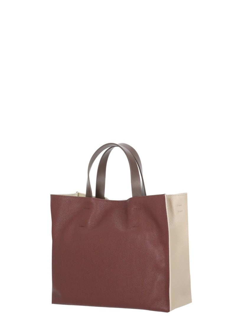 Marni Two-Tone Leather Shoulder Bag With Embroidered Logo