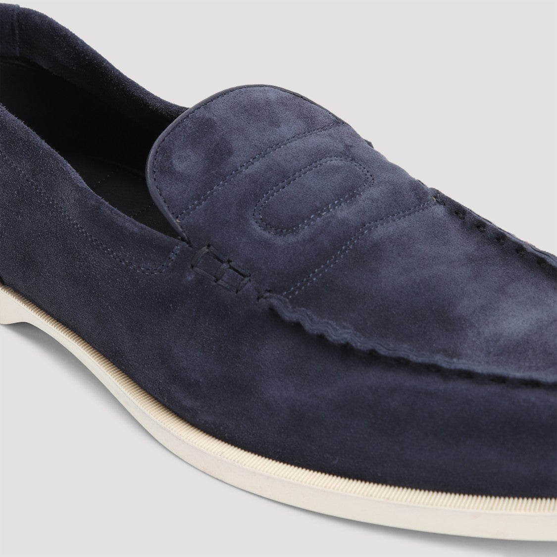John Lobb Navy-Blue Suede Leather Pace Oval Flexi Loafers