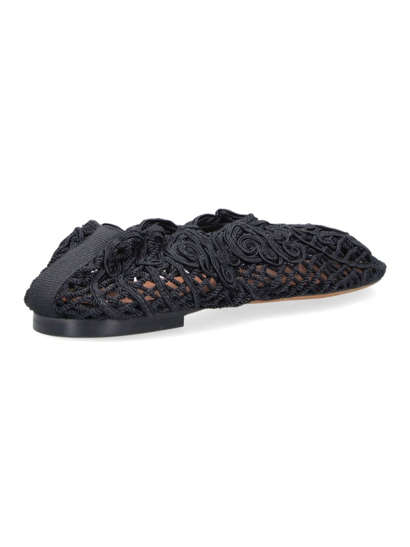 Odissi Black Pointed Toe Swirling Openwork Flats