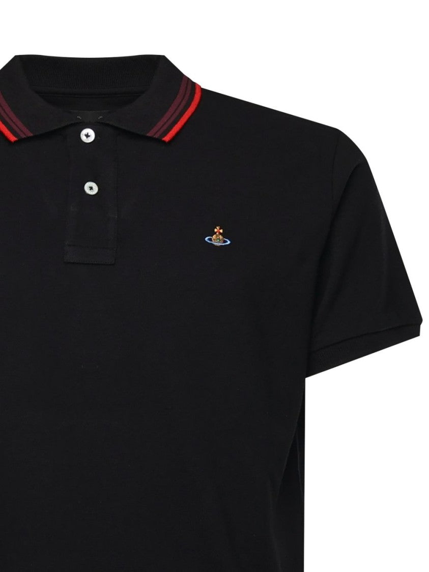 Vivienne Westwood Black Cotton Striped Collar Embroidered Polo