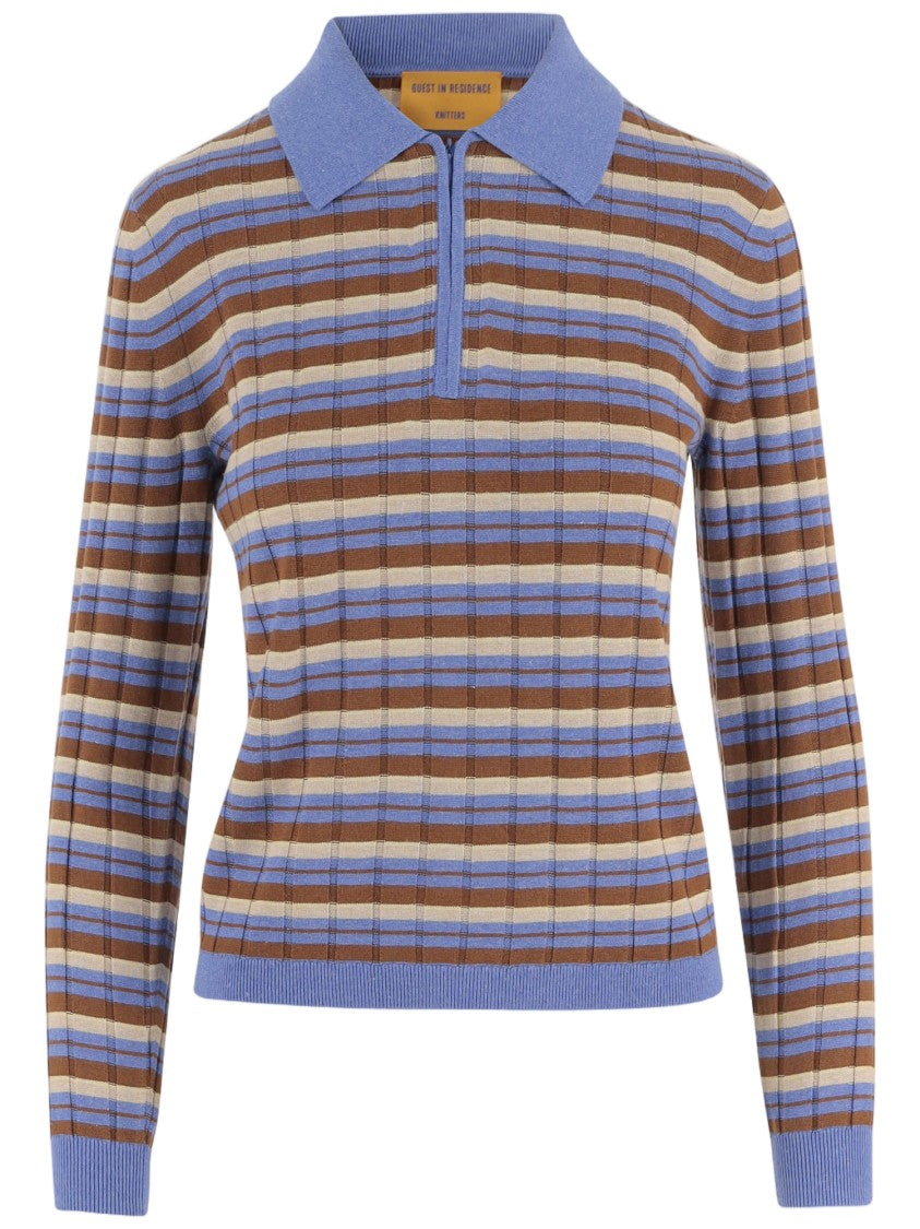 Guest In Residence Multicolor Striped Silk-Linen Zip Polo Sweater
