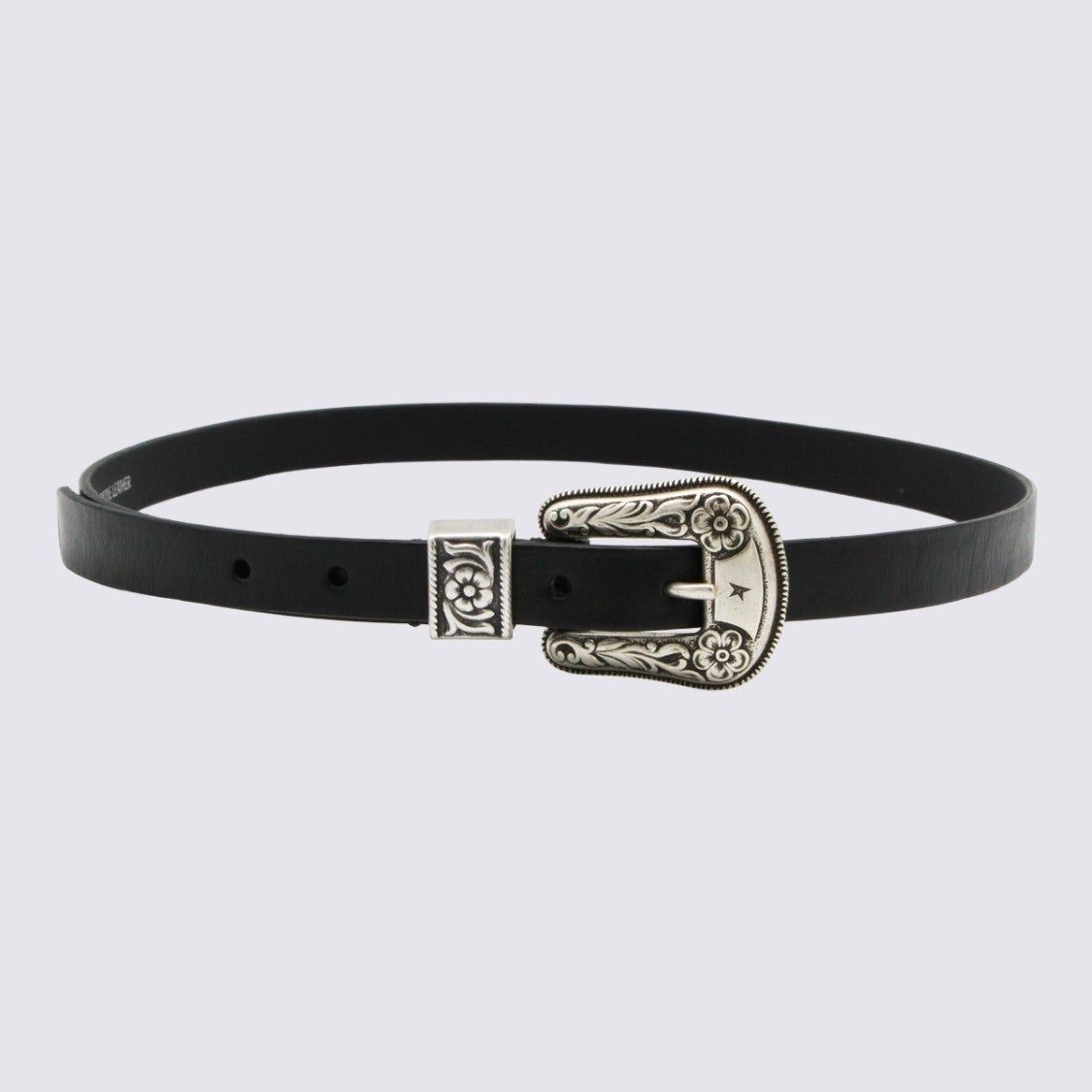 Golden Goose Black Leather Vintage Silver Belt