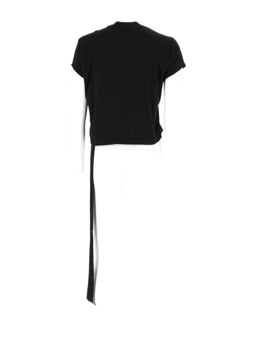 Drkshdw By Rick Owens Cropped Asymmetrical Black Cotton T-Shirt