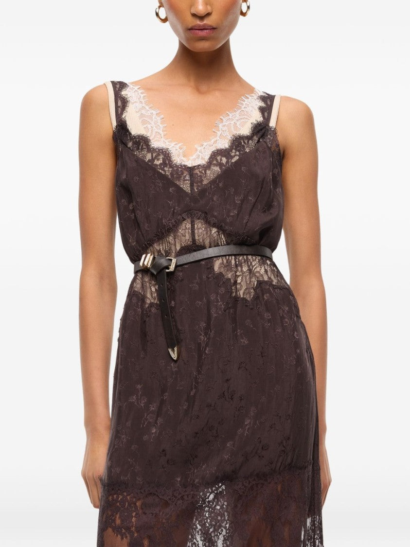 Pinko Black Lace Midi Sheer Panels Dress