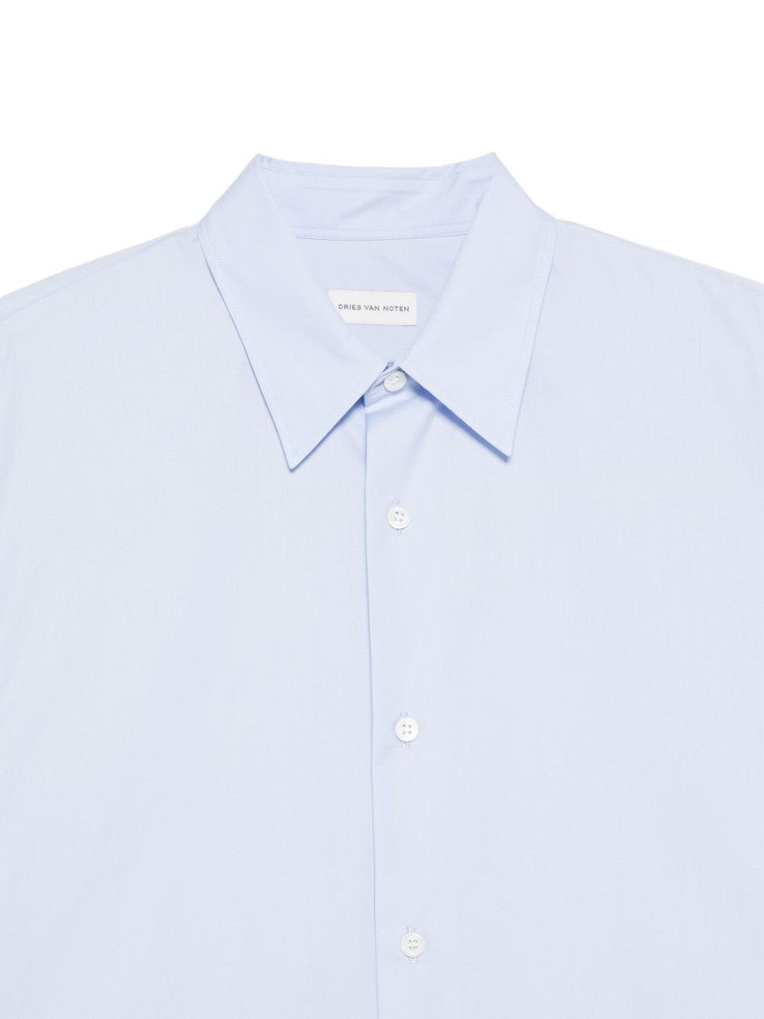 Dries Van Noten Light Blue Point Collar Long Shirt