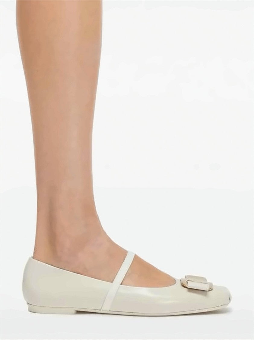 Salvatore Ferragamo Napa Leather Flats With Metallic Bow Detail