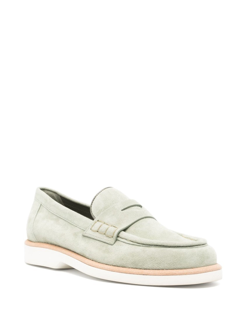Santoni Classic Penny Loafers In Green Suede