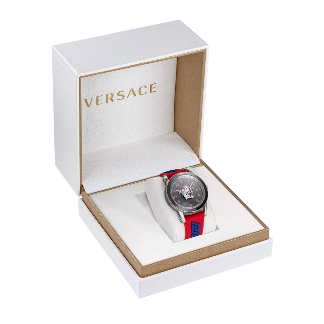 Versace Quartz Watch With Medusa Emblem And Greek Key Accents