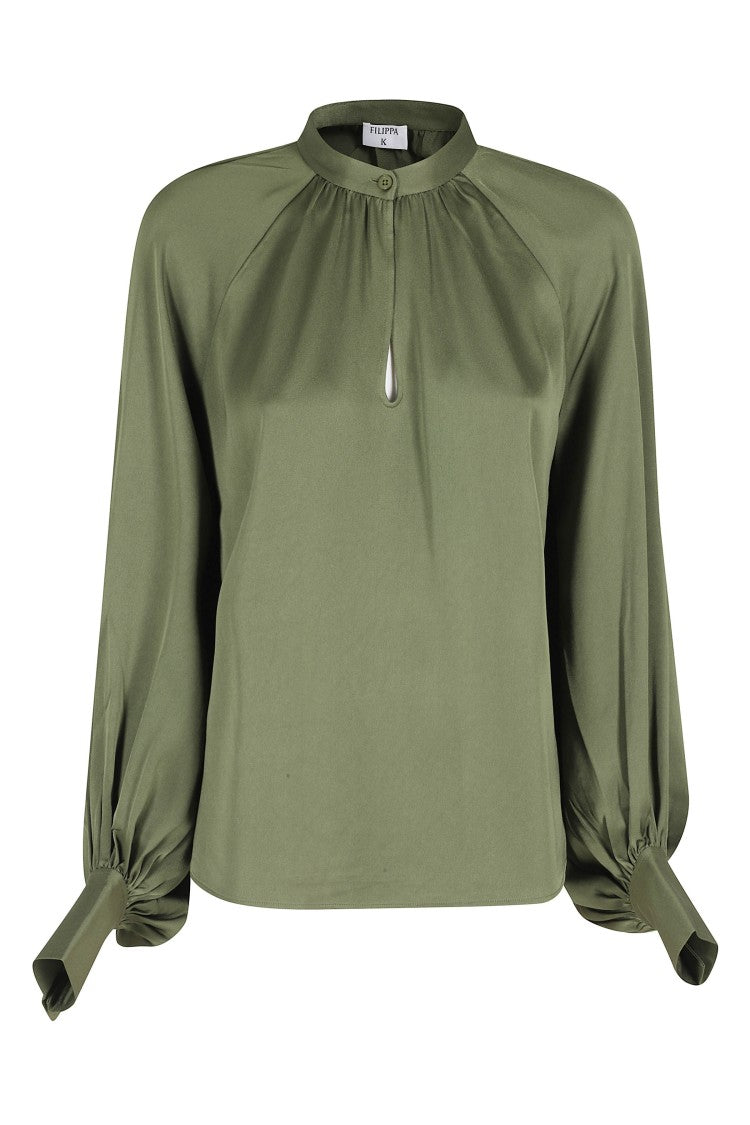 Filippa K Green Stand Collar Raglan-Sleeves Acetate-Blend Blouse