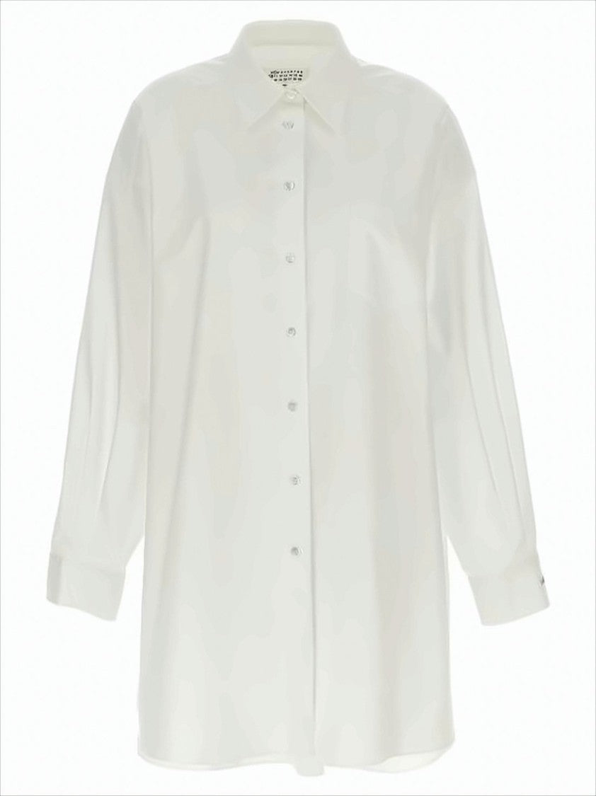 Maison Margiela Relaxed Fit White Shirt With Pointed Collar And Curved Hem