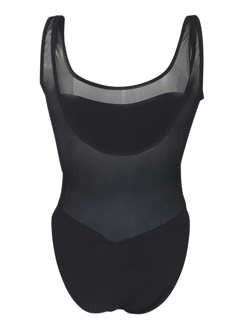 Tory Burch Sleeveless Black Swimsuit With Translucent Mesh Inserts