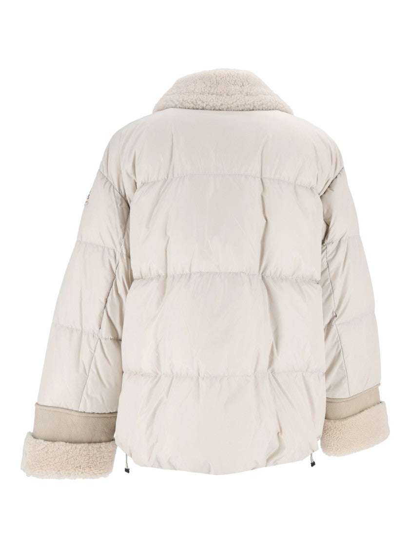 Parajumpers Asymmetrical Padded Down Jacket With Plush Shearling Accents