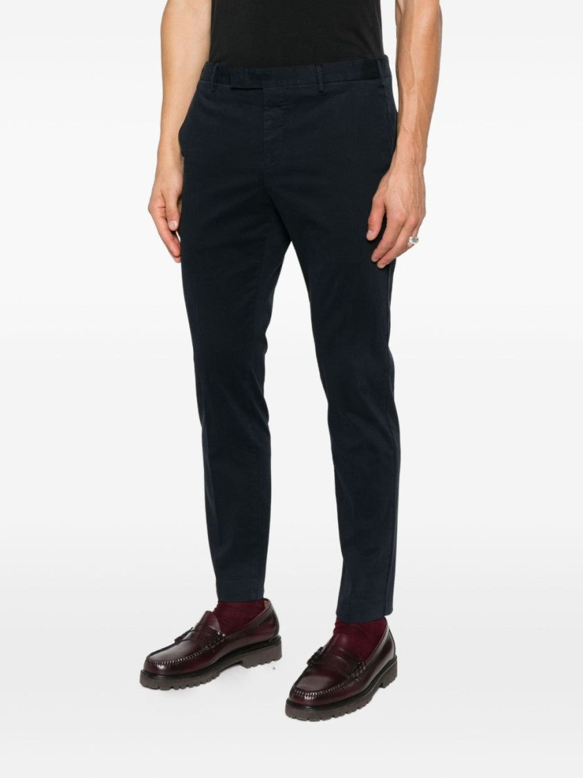 Pt Torino Tailored Dark Navy Cotton-Blend Trousers
