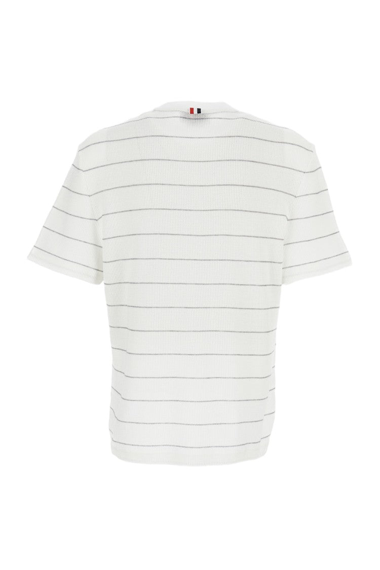 Thom Browne Short Sleeve Tee In Textured Stripe Waffle