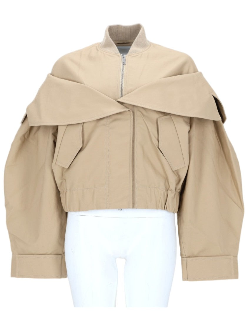 Ganni Cropped Bomber Jacket In Organic Cotton With Dramatic Silhouette