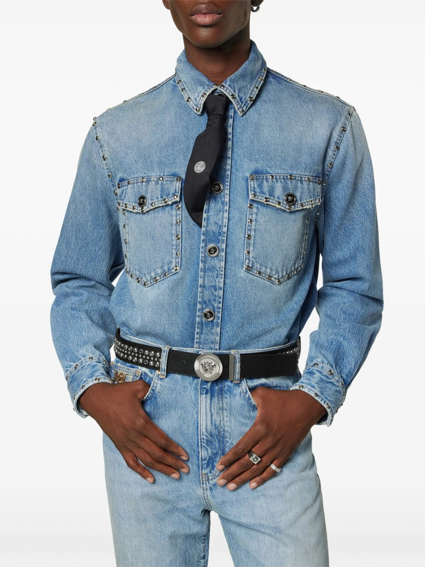 Versace Black Mix Borchie Studded Leather Belt