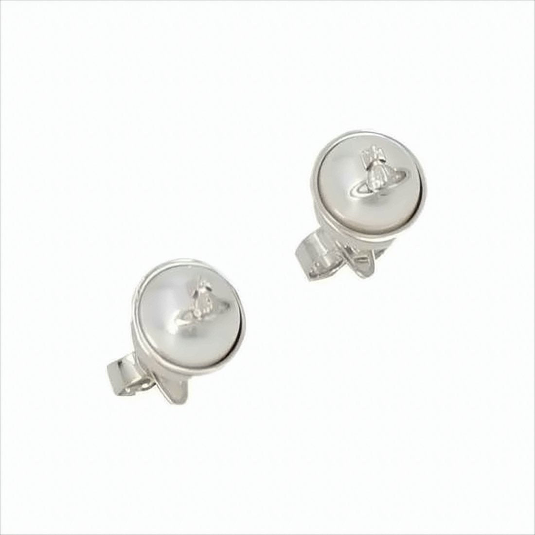 Vivienne Westwood Round Metallic Pearl Dome Earrings With Emblem Overlay