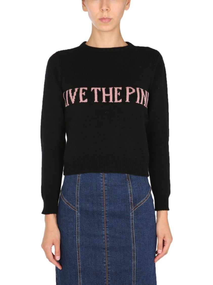Alberta Ferretti Cropped Black Crew Neck Sweater