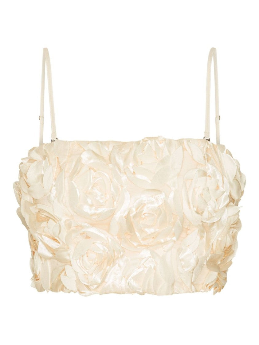 Rotate Strapless Crop Top With 3D Floral Appliqués