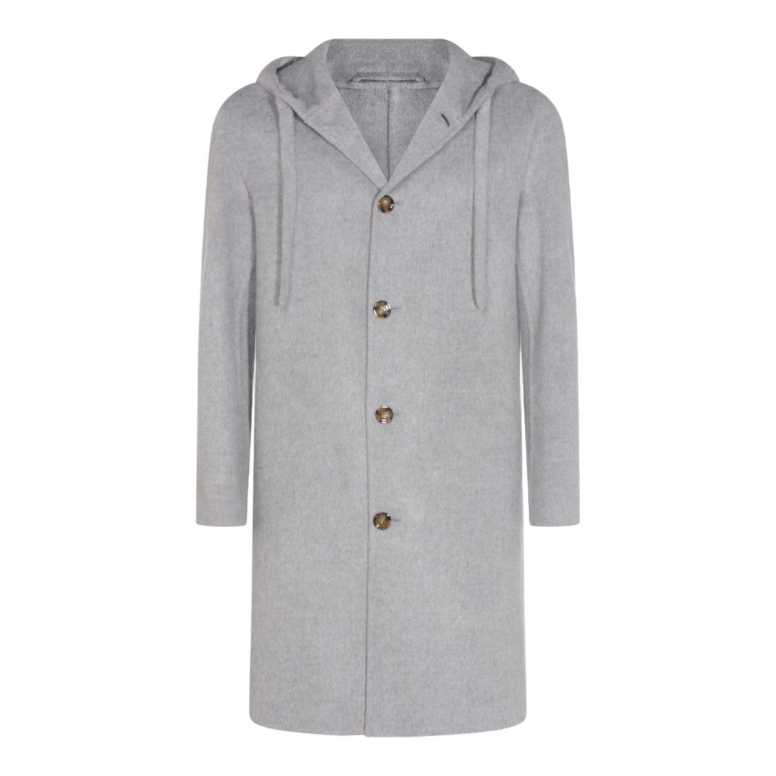Lardini Mid-Thigh Length Light Grey Coat With Hood