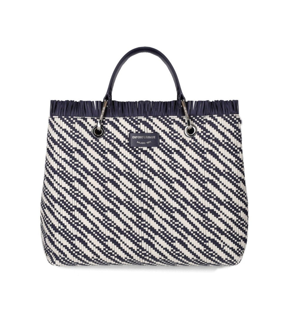 Emporio Armani Myea Blue And White Medium Shopping Bag