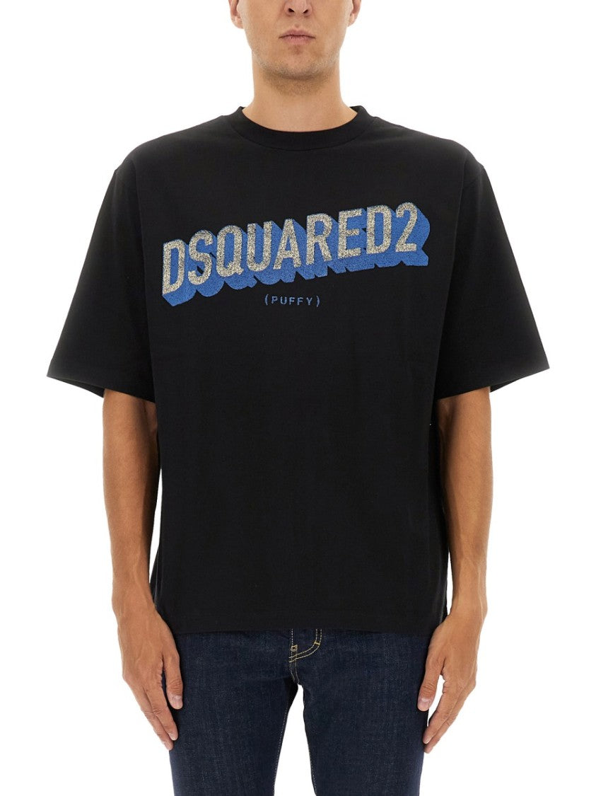 Dsquared2 Short-Sleeve T-Shirt With Puffy Logo In Blue