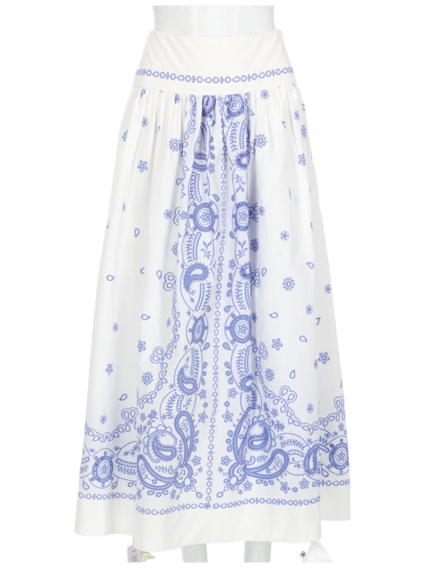 Self-Portrait White Paisley Floral Gathered Skirt