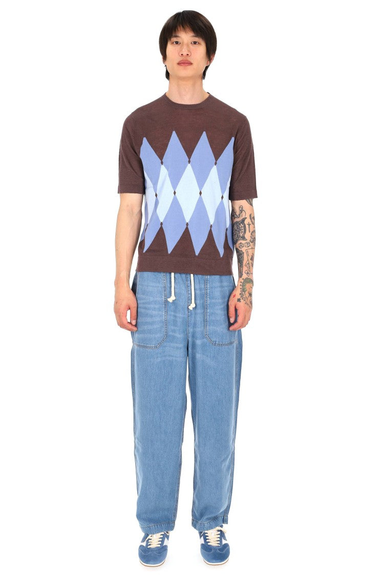 Ballantyne Brown Blue Diamond Argyle T-Shirt