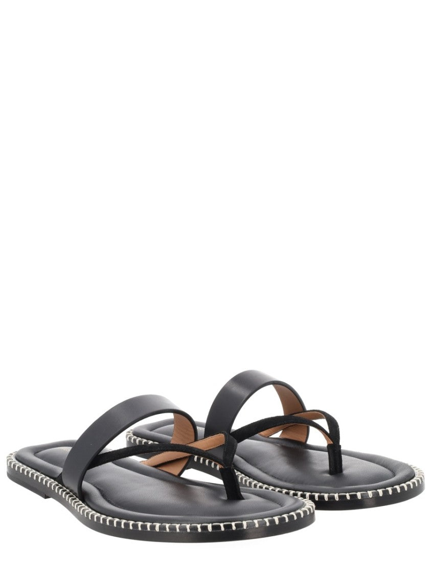 Dries Van Noten Black Toe Loop Smooth Leather Sandals